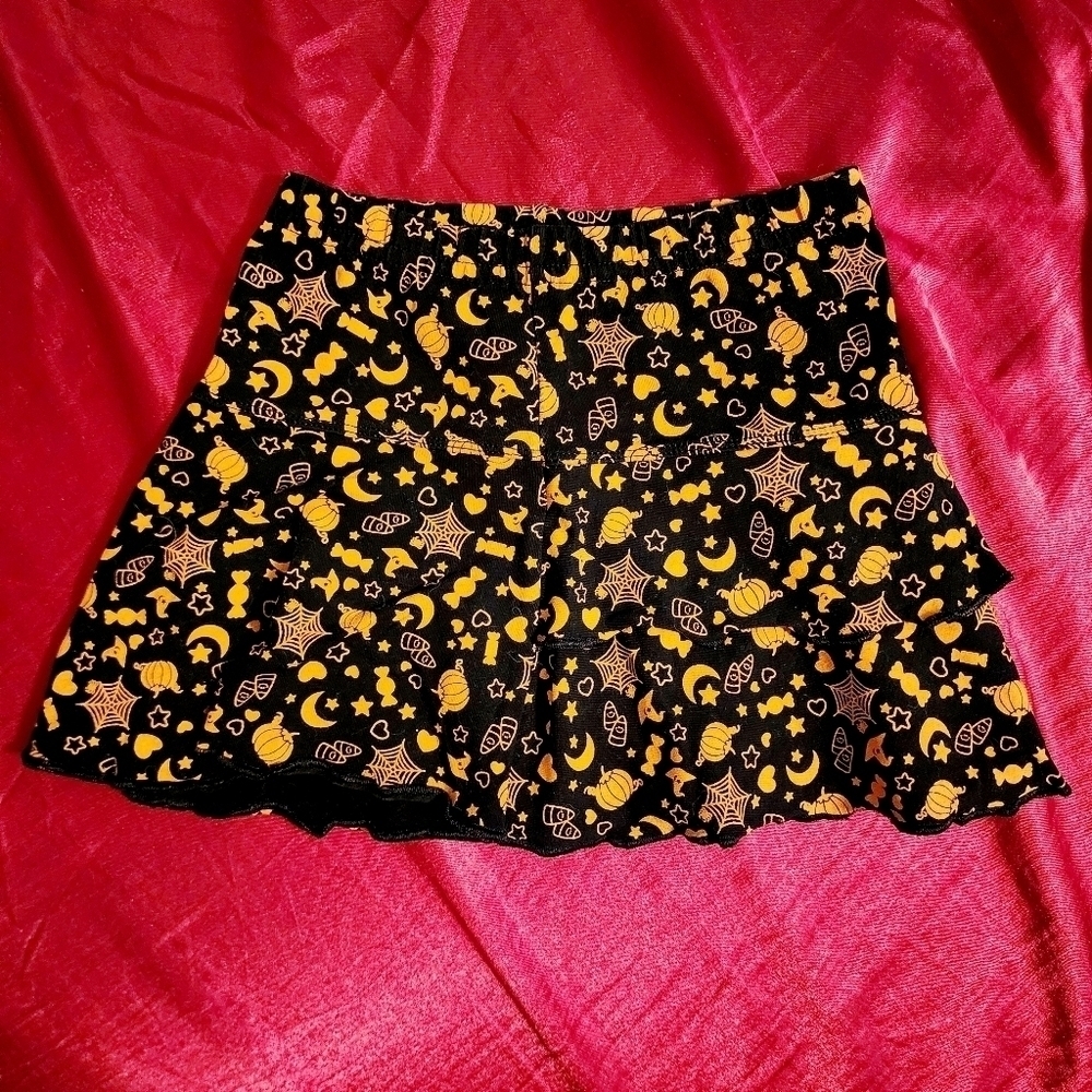 Halloween Black Orange Tiered Layered Allover Print Toddler Girl's 3T Skirt EUC
